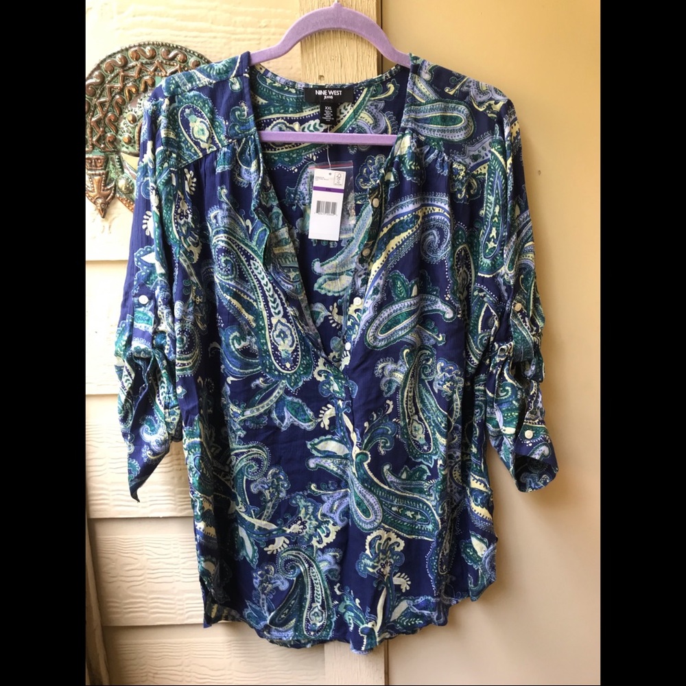 Brand New Nine West Top Paisley Print